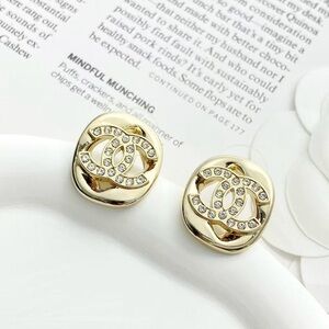 CHANEL Gold Crystal Interlocking CC Earrings